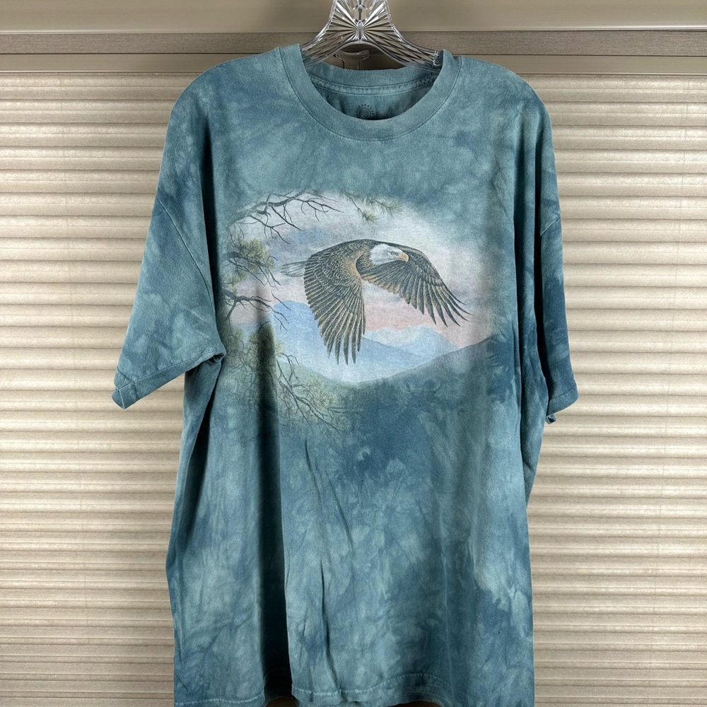 Blue Tie-Dye Short Sleeve Tee with Eagle Design